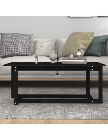 Tavolino da Salotto Nero 110x55x45 cm Legno Massello di Pino