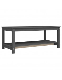 Tavolino da Salotto Grigio 110x55x45 cm Legno Massello di Pino 2