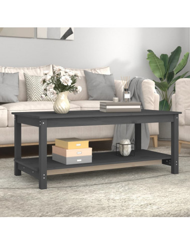 Tavolino da Salotto Grigio 110x55x45 cm Legno Massello di Pino