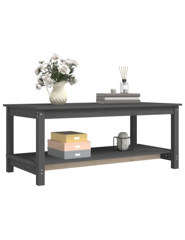 Tavolino da Salotto Grigio 110x55x45 cm Legno Massello di Pino