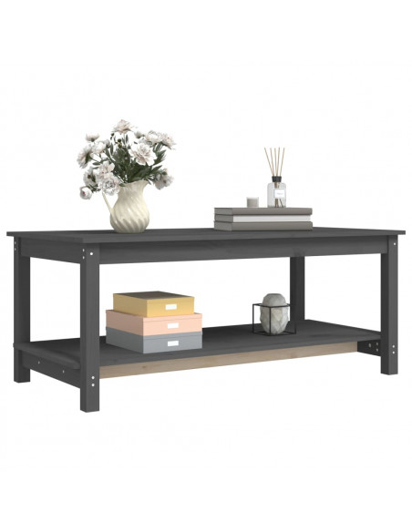 Tavolino da Salotto Grigio 110x55x45 cm Legno Massello di Pino