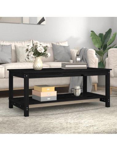 Tavolino da Salotto Nero 110x55x45 cm Legno Massello di Pino