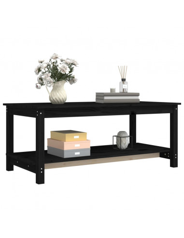 Tavolino da Salotto Nero 110x55x45 cm Legno Massello di Pino