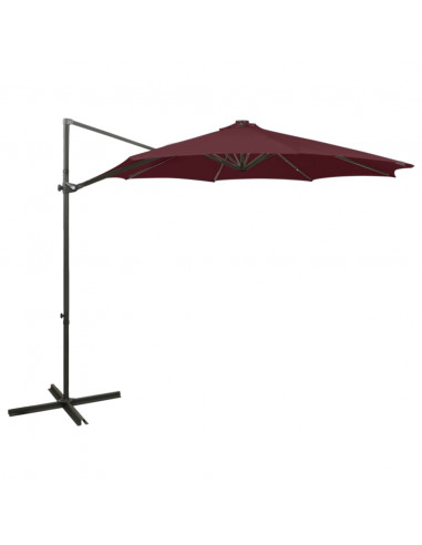 Ombrellone a Sbalzo con Palo e Luci a LED Rosso Bordò 300 cm