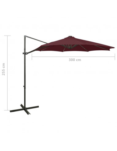 Ombrellone a Sbalzo con Palo e Luci a LED Rosso Bordò 300 cm