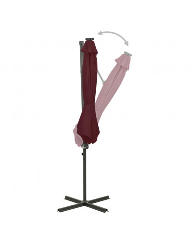 Ombrellone a Sbalzo con Palo e Luci a LED Rosso Bordò 300 cm