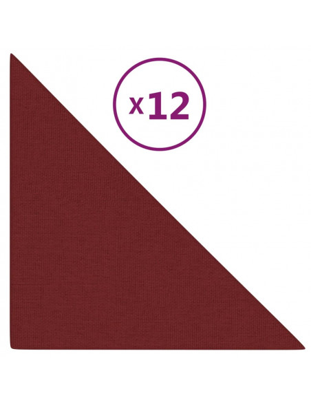 Pannelli Murali 12 pz Rosso Vino 30x30 cm Tessuto 0,54 m²