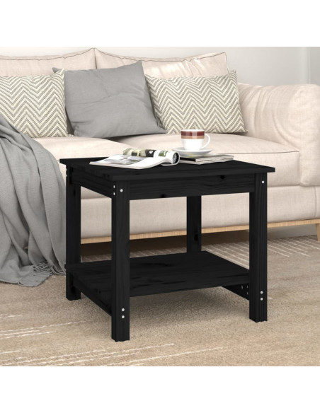 Tavolino da Salotto Nero 50x50x45 cm in Legno Massello di Pino