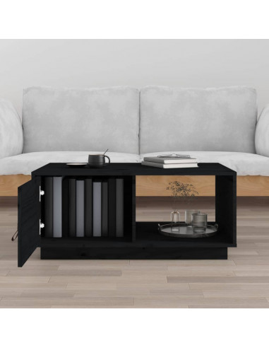 Tavolino da Salotto Nero 80x50x35,5cm in Legno Massello di Pino