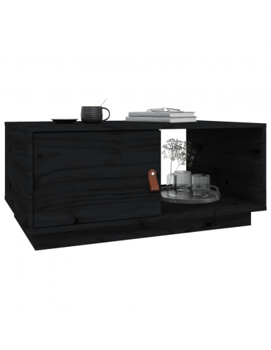 Tavolino da Salotto Nero 80x50x35,5cm in Legno Massello di Pino