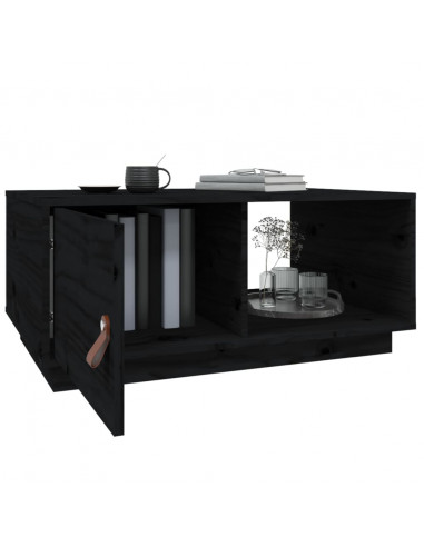 Tavolino da Salotto Nero 80x50x35,5cm in Legno Massello di Pino