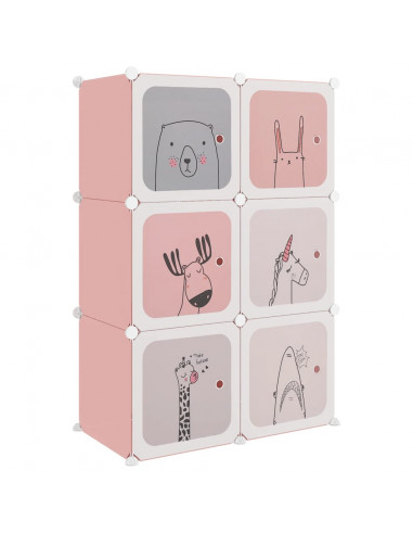 Scaffale Portaoggetti per Bambini con 6 Cubi Rosa in PP