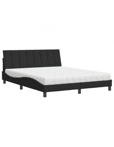 Letto con Materasso Nero 160x200 cm in Velluto