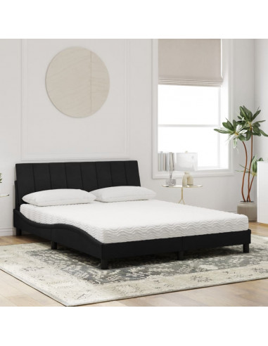 Letto con Materasso Nero 160x200 cm in Velluto
