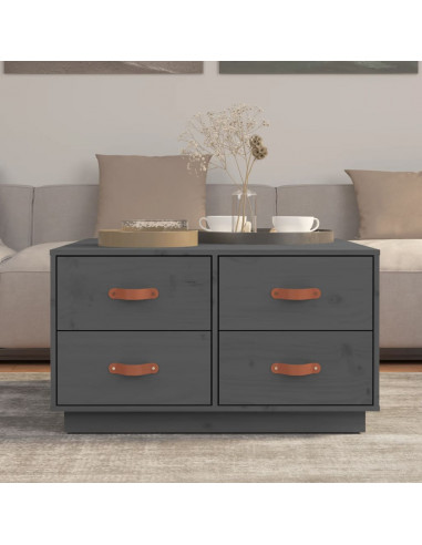 Tavolino da Salotto Grigio 80x80x45 cm Legno Massello di Pino
