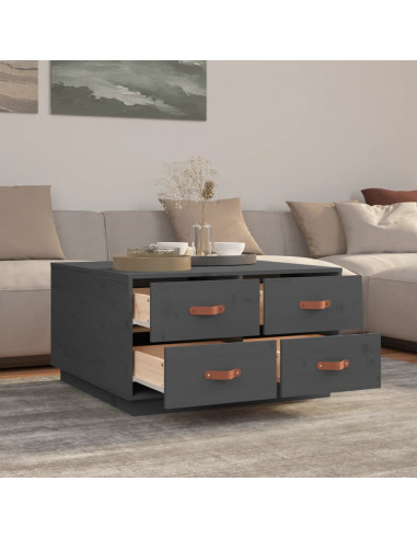 Tavolino da Salotto Grigio 80x80x45 cm Legno Massello di Pino