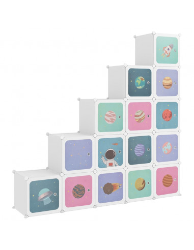 Scaffale Portaoggetti per Bambini con 15 Cubi Bianchi in PP