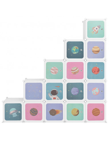 Scaffale Portaoggetti per Bambini con 15 Cubi Bianchi in PP