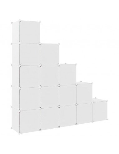 Scaffale Portaoggetti per Bambini con 15 Cubi Bianchi in PP