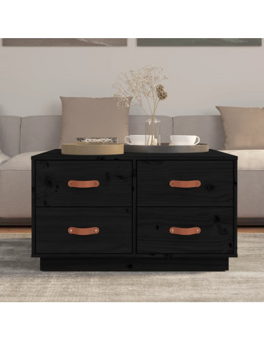Tavolino da Salotto Nero 80x80x45 cm Legno Massello di Pino