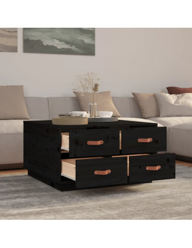 Tavolino da Salotto Nero 80x80x45 cm Legno Massello di Pino