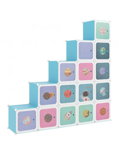 Scaffale Portaoggetti per Bambini con 15 Cubi Blu in PP