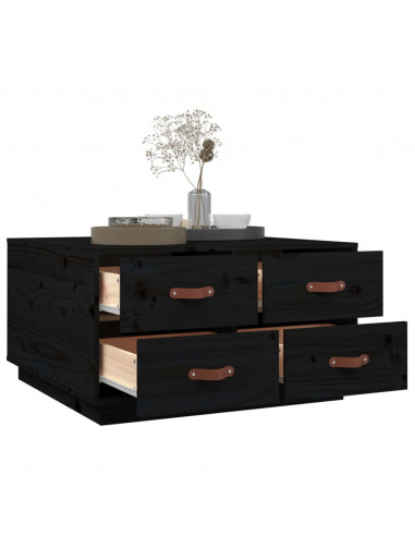 Tavolino da Salotto Nero 80x80x45 cm Legno Massello di Pino