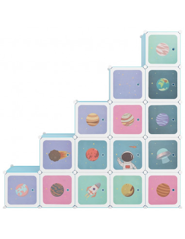 Scaffale Portaoggetti per Bambini con 15 Cubi Blu in PP