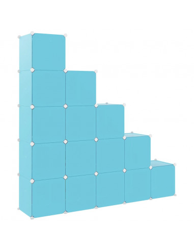 Scaffale Portaoggetti per Bambini con 15 Cubi Blu in PP