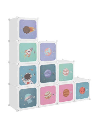 Scaffale Portaoggetti per Bambini con 10 Cubi Bianchi in PP