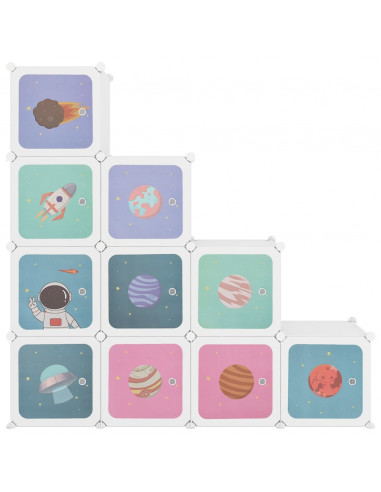 Scaffale Portaoggetti per Bambini con 10 Cubi Bianchi in PP