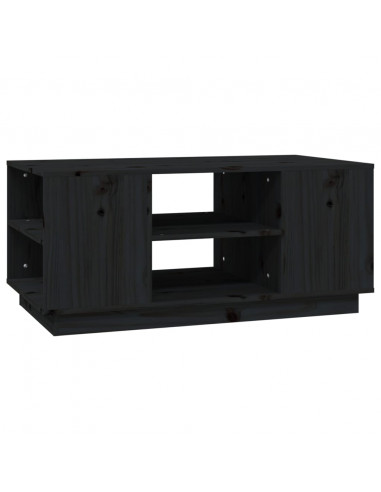 Tavolino da Salotto Nero 90x49x40,5 cm Legno Massello di Pino