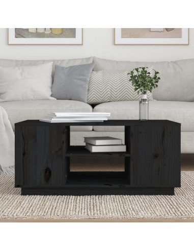 Tavolino da Salotto Nero 90x49x40,5 cm Legno Massello di Pino