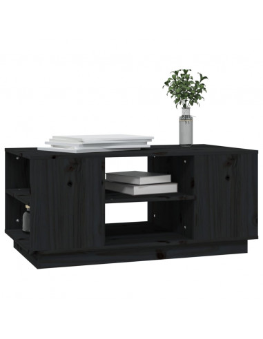 Tavolino da Salotto Nero 90x49x40,5 cm Legno Massello di Pino
