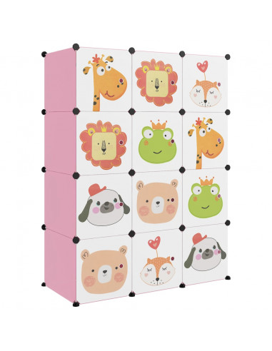 Scaffale Portaoggetti per Bambini con 12 Cubi Rosa in PP