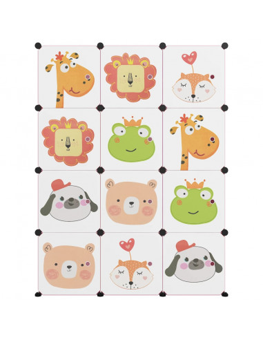 Scaffale Portaoggetti per Bambini con 12 Cubi Rosa in PP