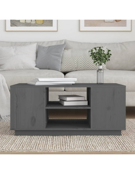 Tavolino da Salotto Grigio 90x49x40,5 cm Legno Massello di Pino