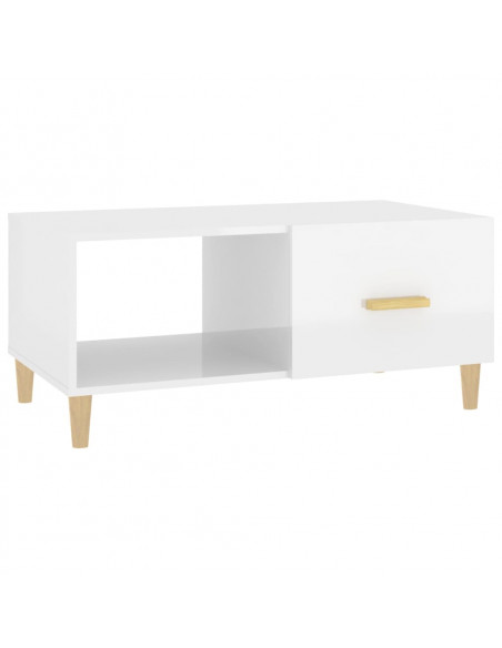 Tavolino Salotto Bianco Lucido 89,5x50x40 cm Legno Multistrato