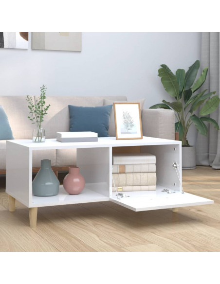Tavolino Salotto Bianco Lucido 89,5x50x40 cm Legno Multistrato
