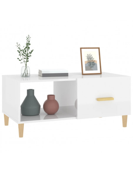 Tavolino Salotto Bianco Lucido 89,5x50x40 cm Legno Multistrato