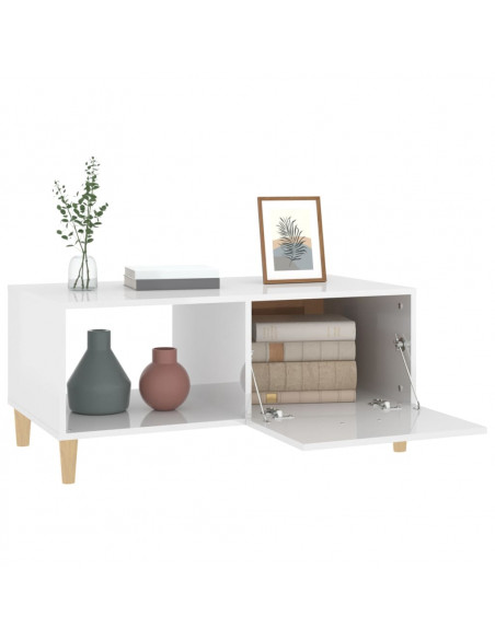 Tavolino Salotto Bianco Lucido 89,5x50x40 cm Legno Multistrato