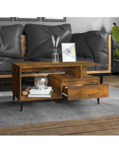 Tavolino da Salotto Rovere Fumo 90x49x45 cm Legno Multistrato