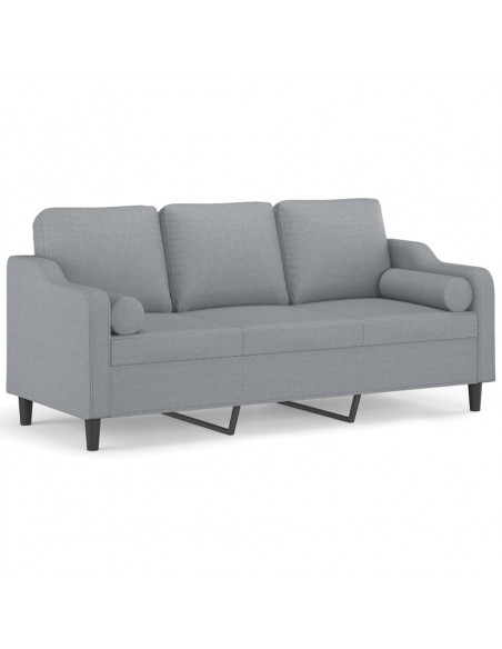 Divano a 3 Posti con Cuscini Grigio Chiaro 180 cm in Tessuto