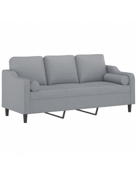 Divano a 3 Posti con Cuscini Grigio Chiaro 180 cm in Tessuto