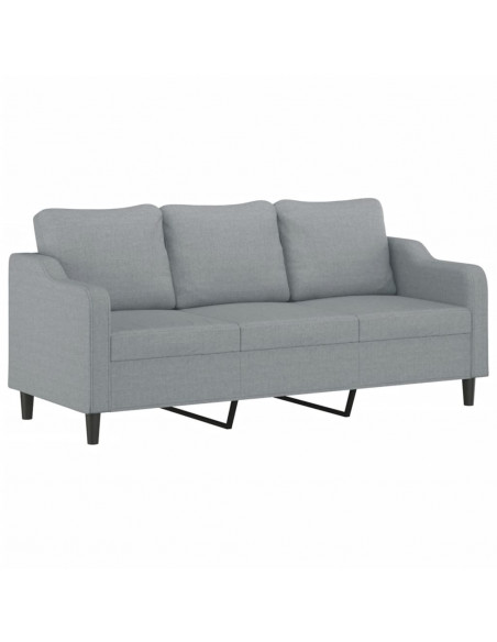 Divano a 3 Posti con Cuscini Grigio Chiaro 180 cm in Tessuto
