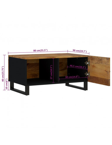 Tavolino da Soggiorno 80x50x40 cm Massello Mango e Multistrato