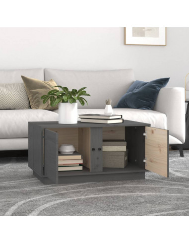 Tavolino da Salotto Grigio 80x50x40 cm Legno Massello di Pino