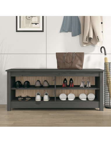 Scarpiera Grigia 110x38x45,5 cm in Legno Massello di Pino