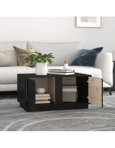 Tavolino da Salotto Nero 80x50x40 cm Legno Massello di Pino