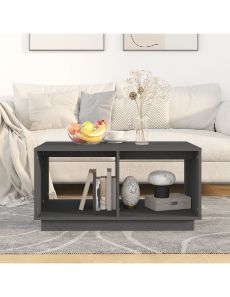 Tavolino da Salotto Grigio 80x50x40 cm Legno Massello di Pino